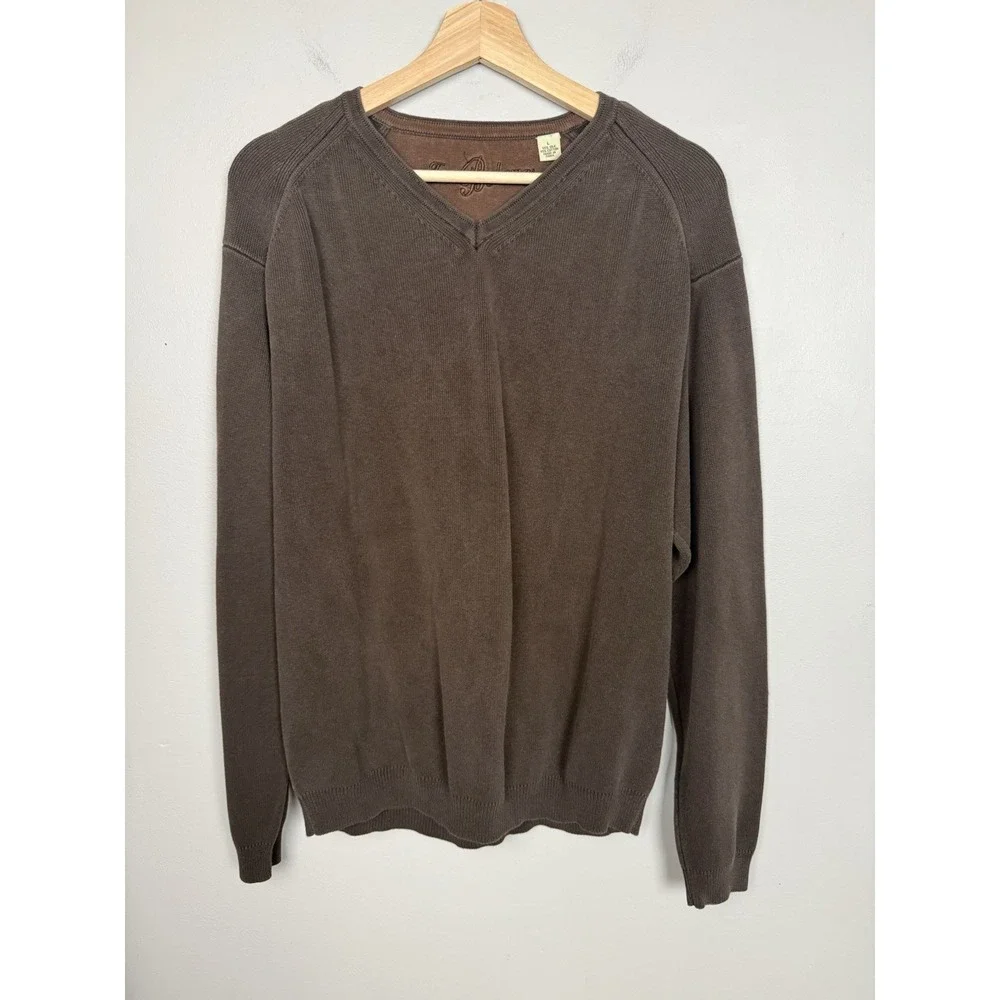 Tommy Bahama Silk Blend Knit Brown V-Neck Sweater Minimalist Preppy Quiet Luxury